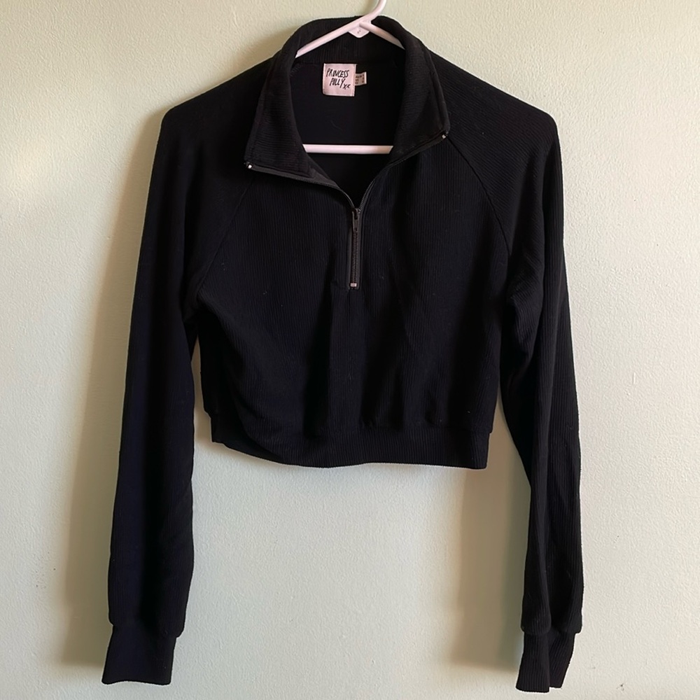 Princess Polly cropped black quarter zip sweatshirt